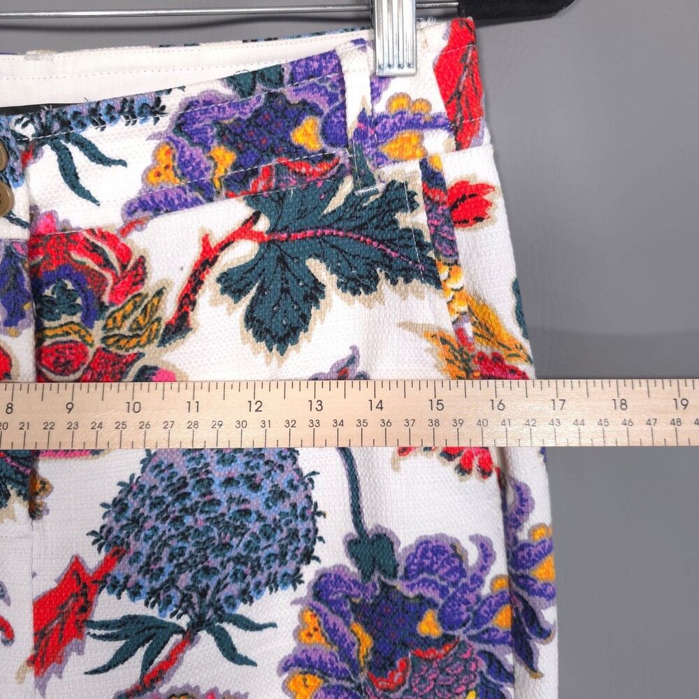 J.CREW Floral Print Cotton Pants White Pockets Straight Leg Mid Rise Size 6 - Picture 7 of 12